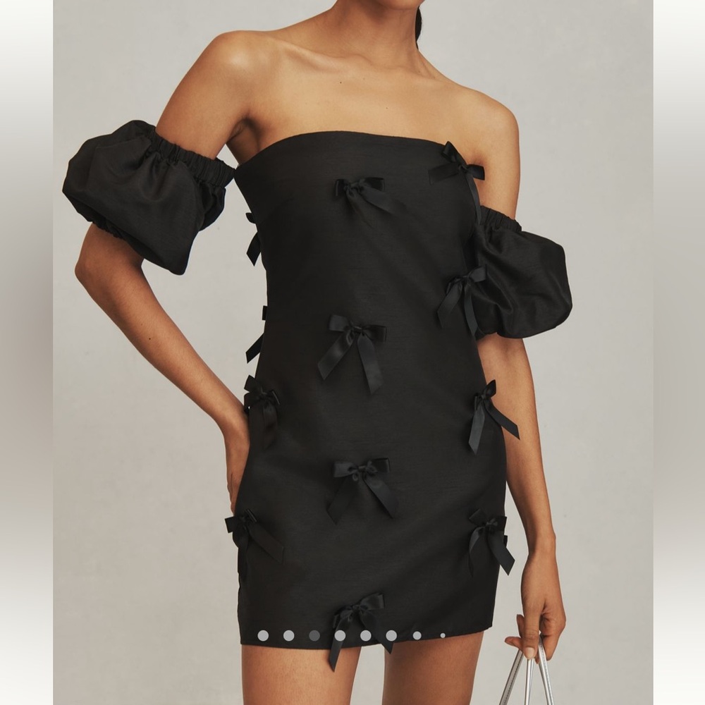 Hutch Black Off-Shoulder Bow Mini Dress